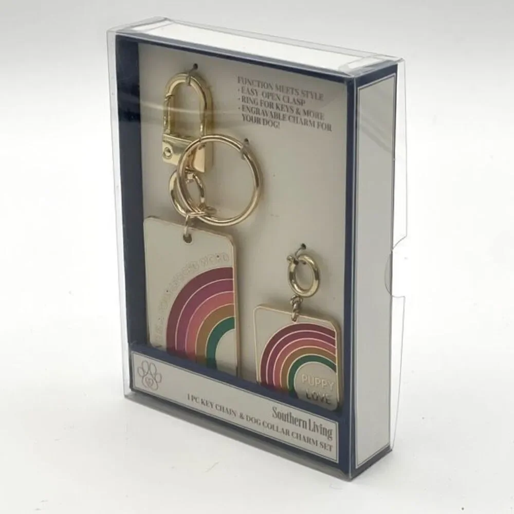 NWT Southern Living Key Chain and‎ Dog Collar Charm Set Rainbow Pet Owner Gift